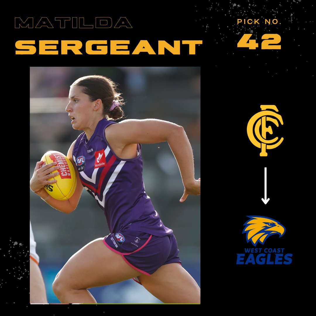 Congratulations to @ClaremontTigers Matilda Sergeant who has been drafted to the West Coast Eagles with Pick N#42 #AFLWDraft