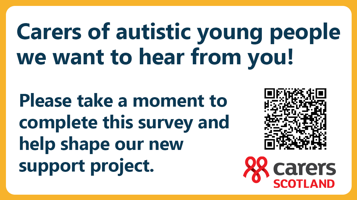 📢Are you a carer of an autistic young person? We developing a new programme of support for #unpaidcarers with @AutismScotland and need your views to ensure it is as effective and accessible as can be. Please take a moment to complete our survey: surveymonkey.co.uk/r/GrowingUp