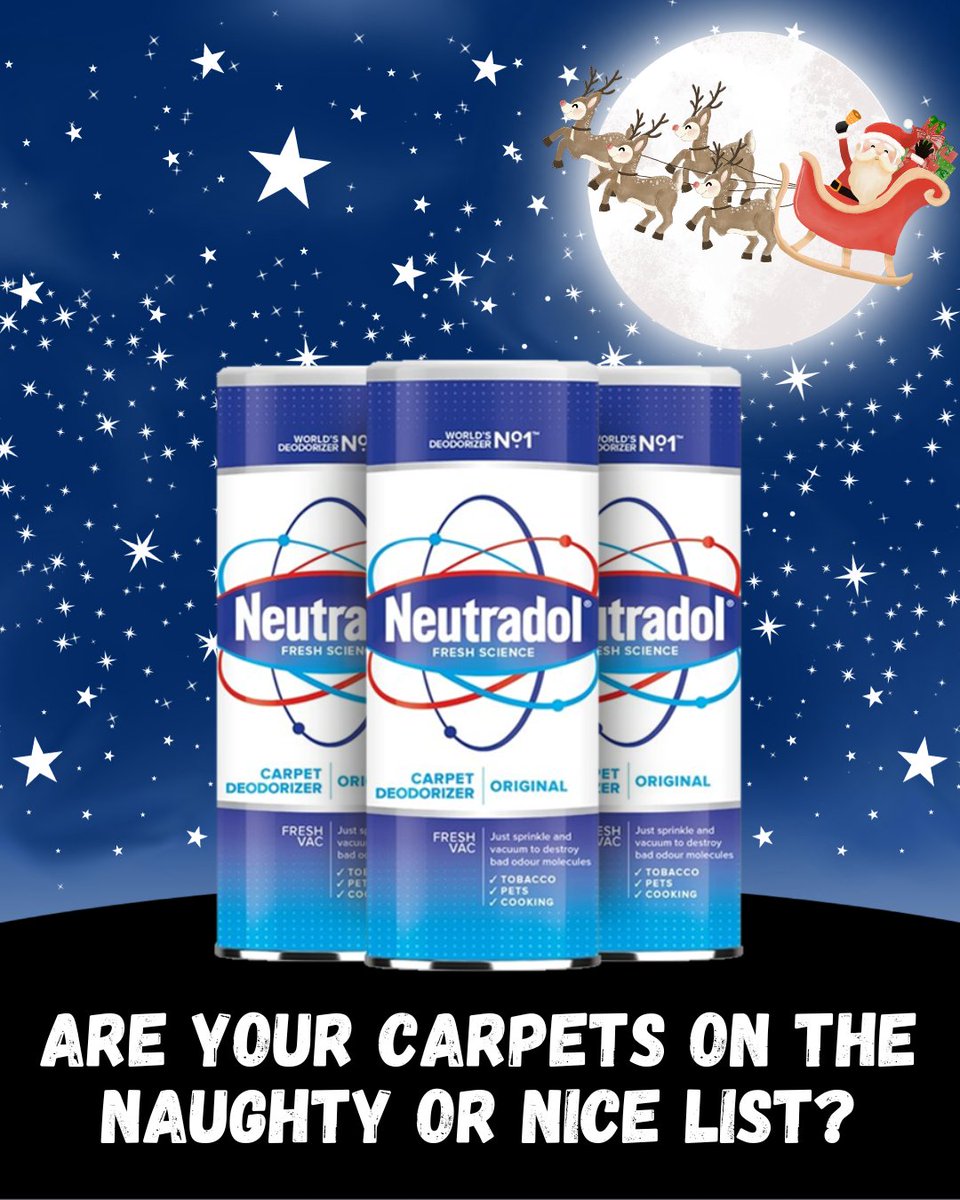Are your carpets on the naughty or nice list? Naughty carpets are hiding bad odours that have been masked by ineffective carpet products! Nice carpets are free of bad odours because Neutradol Original Carpet Deodorizer eliminated bad odour molecules leaving them fresh and clean!