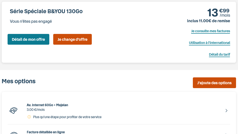 En gros j'ai ça : 13,99€ d'affiché. Une option proposée en dessous, qui n'est pas activée ni rien. Sauf que sur la facture finale c'est facturé ! WTF <a href="/bouyguestelecom/">Bouygues Telecom</a> ??