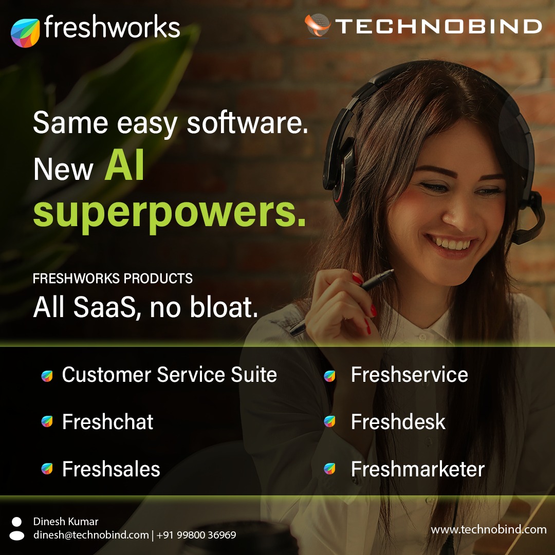 Elevate your business game with Freshworks’s suite of innovative software solutions! 🚀
Discover how Freshdesk, Freshchat, Freshsales, Freshservice, Freshmarketer, and Freshconnect can transform your customer experiences and workflows.

#TechnoBind #Freshworks