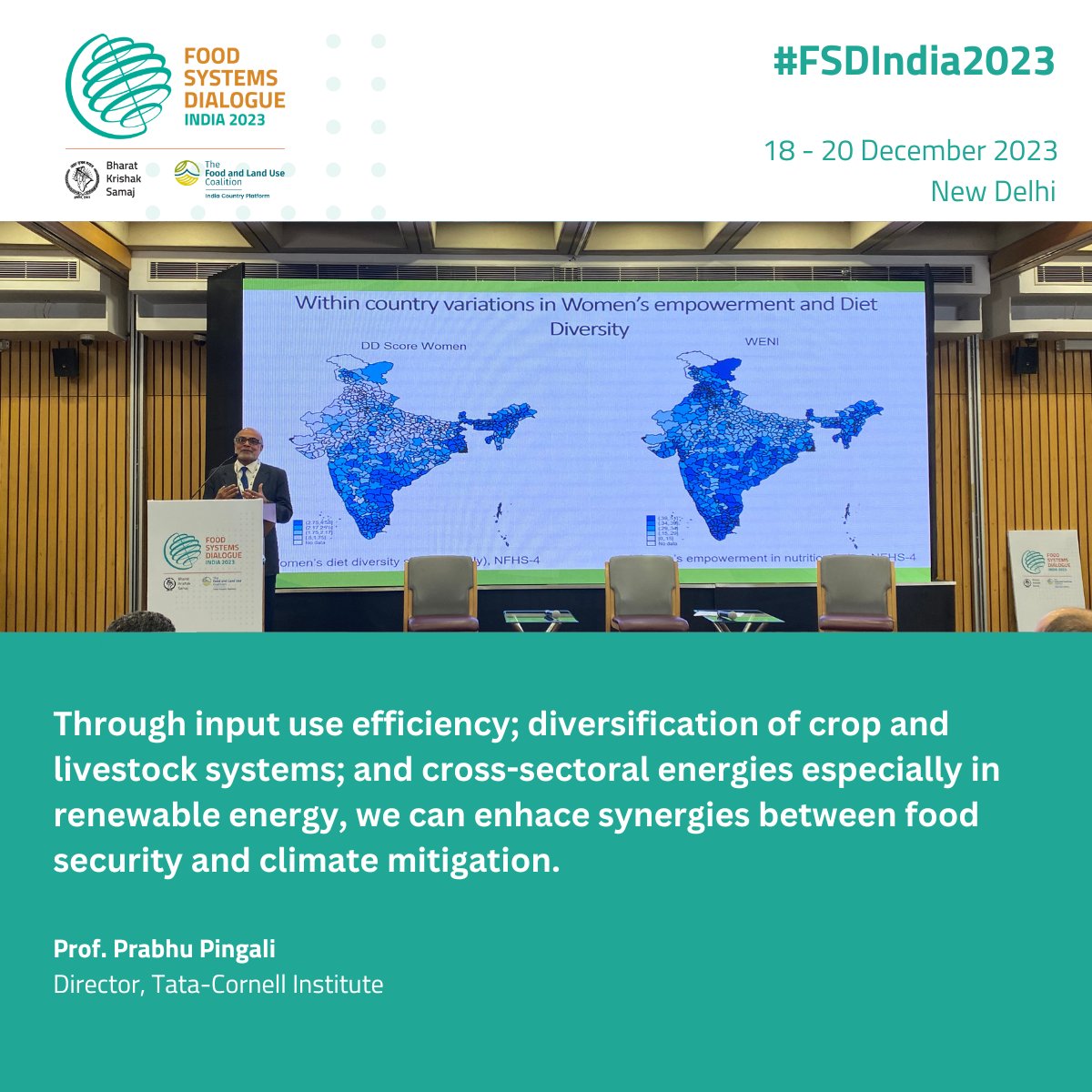 Prof @prabhupingali @TataCornell speaks at #FSDIndia2023 inaugural session: I’m sure one can achieve the food security and climate resilient agriculture system together.
