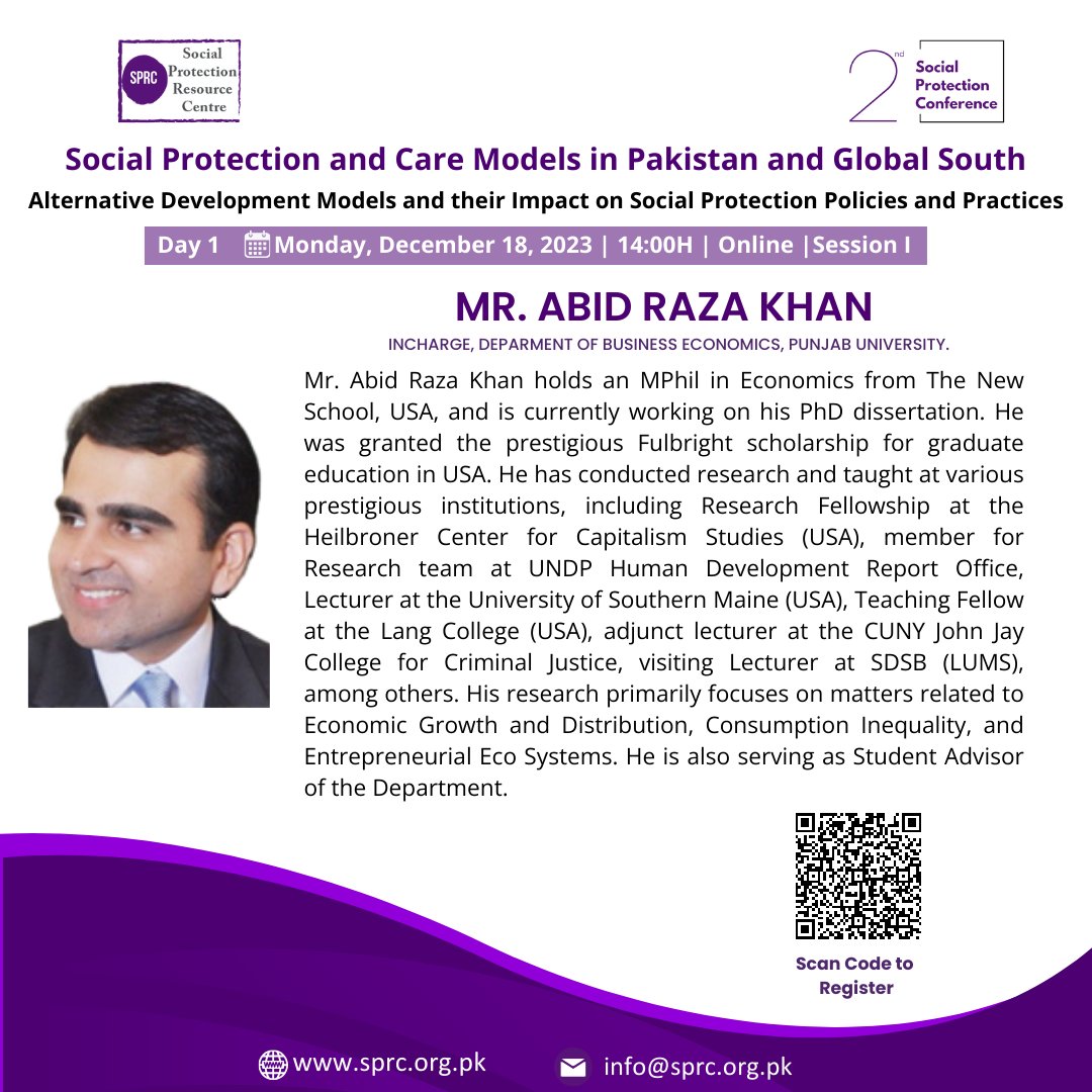 Introducing Mr. Abid Raza Khan, In charge of the Department of Business and Economics at Punjab University,  as our esteemed Discussant for the Inaugural Session, Today  Join us for a deep dive into Alternative Development Models and their Impact on #socialprotection . #SPC2023