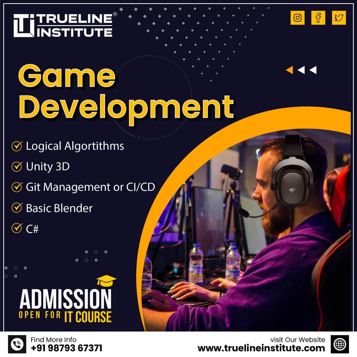 TL_Institute's tweet image. 📢 Game Development |  Trueline Institute
✅ Logical Algorithms
✅ Unity 3D
✅ Git Management or CI/CD
✅ Basic Blender
☎️ +91 98793 67371
🌐 truelineinstitute.com
#truelineinstitute #gamedevelopment #codegaming #gamingtrends #digitalentertainment #gamingfuture #itinstitute