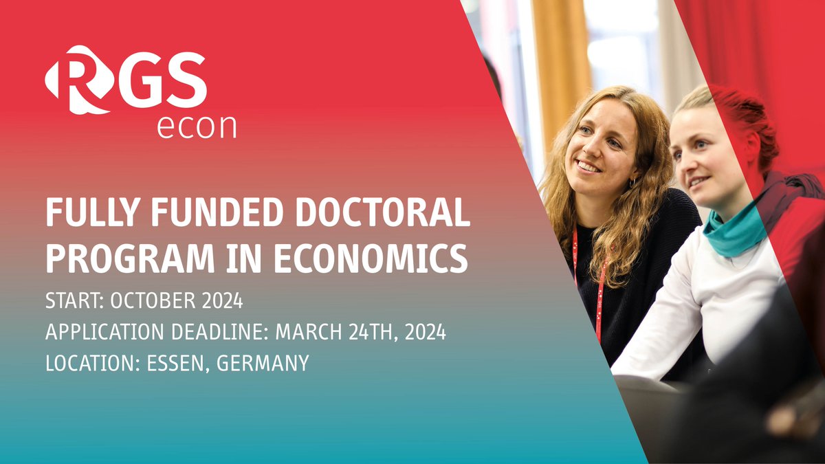 RGS Econ now accepts applications for its fully funded doctoral program in Economics – start in October 2024. The application deadline is March 24th, 2024. Find out more: rgs-econ.org