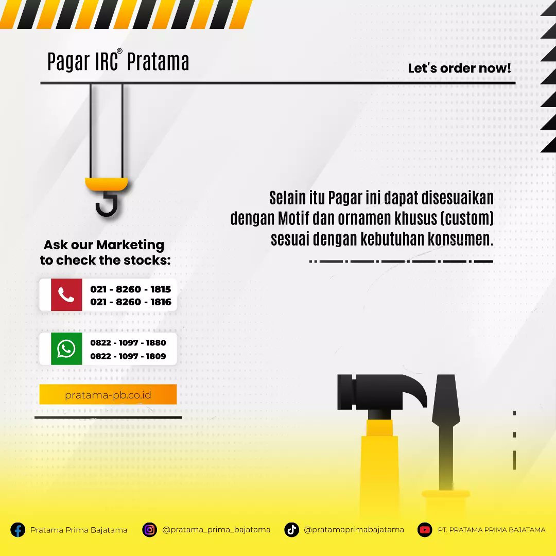 PBajatama's tweet image. COMING SOON! 

Kami  mengumumkan peluncuran produk terbaru kami - Pagar IRC dengan sentuhan ornamen dan gaya baru siap menghiasi property kalian✨

#pratamaprimabajatama #pagarirc #pagarbrc #konstruksi #materialbangunan #infobangunan #december #christmas #comingsoon #order #fence