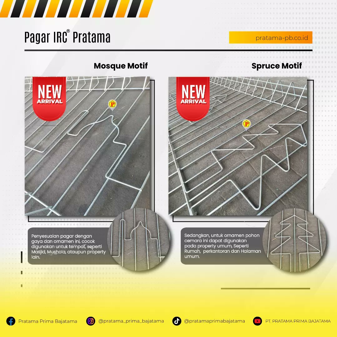 PBajatama's tweet image. COMING SOON! 

Kami  mengumumkan peluncuran produk terbaru kami - Pagar IRC dengan sentuhan ornamen dan gaya baru siap menghiasi property kalian✨

#pratamaprimabajatama #pagarirc #pagarbrc #konstruksi #materialbangunan #infobangunan #december #christmas #comingsoon #order #fence