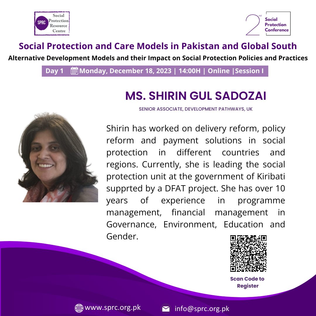 Introducing our insightful discussant for the Inaugural Session Today. Ms. <a href="/Shiringul/">SGul</a>, Senior Associate at <a href="/DevPathways/">Development Pathways</a> .  Join us as she contributes her expertise to the discussion on "Extending #socialprotection to Informal Economy Workers." #spc2023 #2ndspc