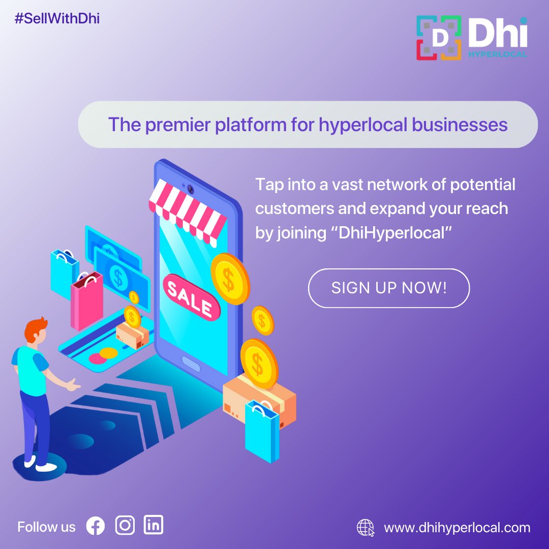 DhiHyperlocal is your gateway to a thriving network of potential customers right here in Hyderabad, Telangana.  
#opendhi #ondc #opendhigroup #hyperlocalapps #dhihyperlocal #communitybenefits #businessgrowth #localdelivery #convenience #sellwithdhi #hyperlocal #hyperlocalapps2023