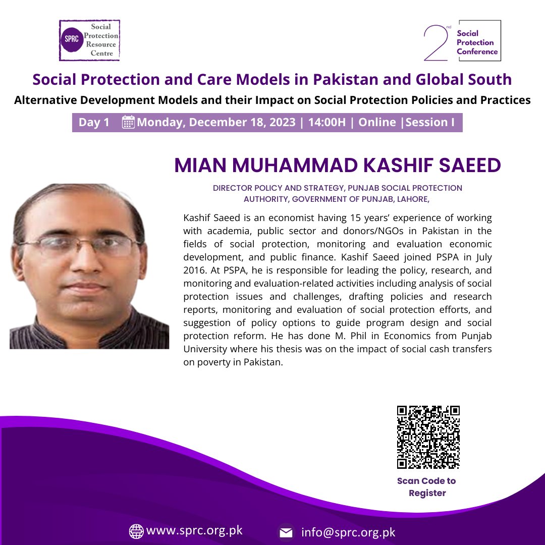 SPRC (@sprcpk) on Twitter photo Introducing our distinguished discussant for the Inaugural Session, Today. Mian Kashif Saeed, Director Policy and Strategy at <a href="/PUNJABPSPA/">Punjab Social Protection Authority</a> , <a href="/GovtofPunjabPK/">Government of Punjab</a> . Join us as he shares insights on "Extending #socialprotection to Informal Economy Workers." #SPC2023 #2ndspc Introducing our distinguished discussant for the Inaugural Session, Today. Mian Kashif Saeed, Director Policy and Strategy at <a href="/PUNJABPSPA/">Punjab Social Protection Authority</a> , <a href="/GovtofPunjabPK/">Government of Punjab</a> . Join us as he shares insights on "Extending #socialprotection to Informal Economy Workers." #SPC2023 #2ndspc