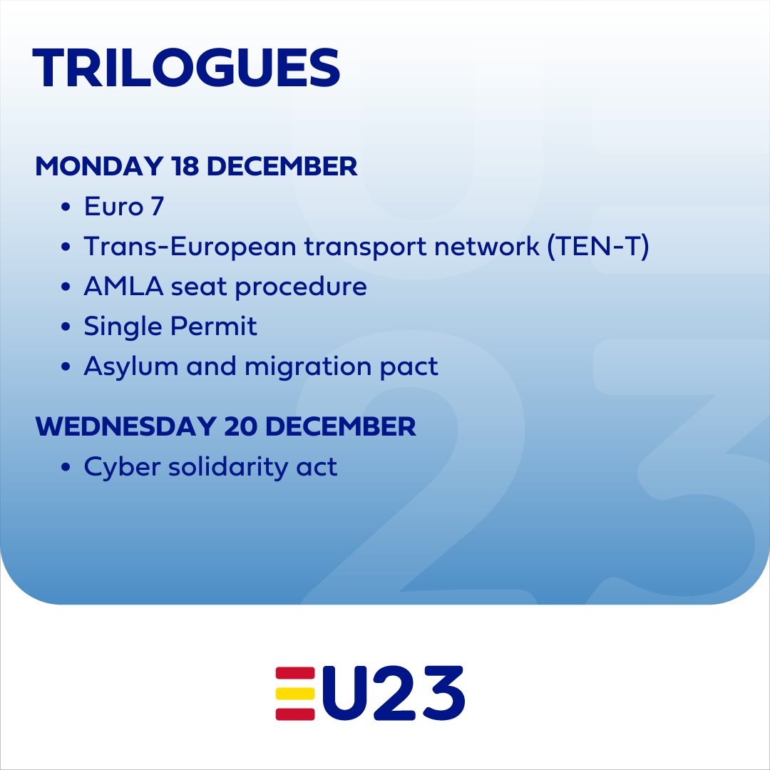 #TRILOGUE | 📆 This week's trilogues' agenda.

#EU2023ES