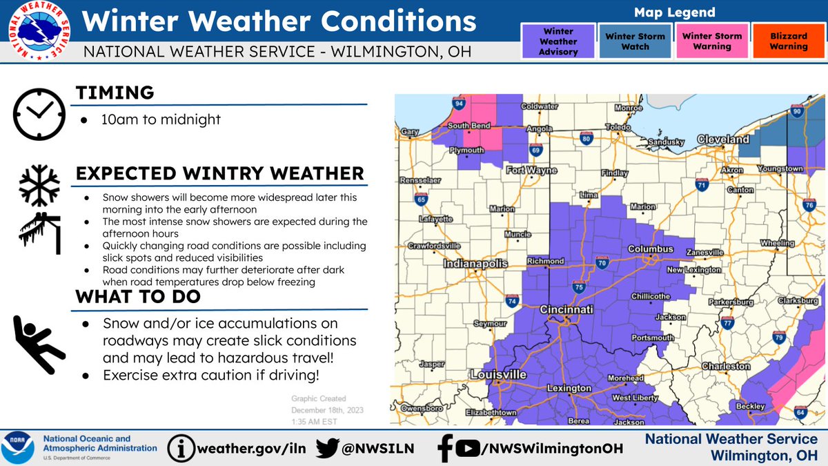 Widespread snow showers are expected today. Some snow showers could be intense this afternoon. Be prepared for rapidly changing road conditions if traveling.