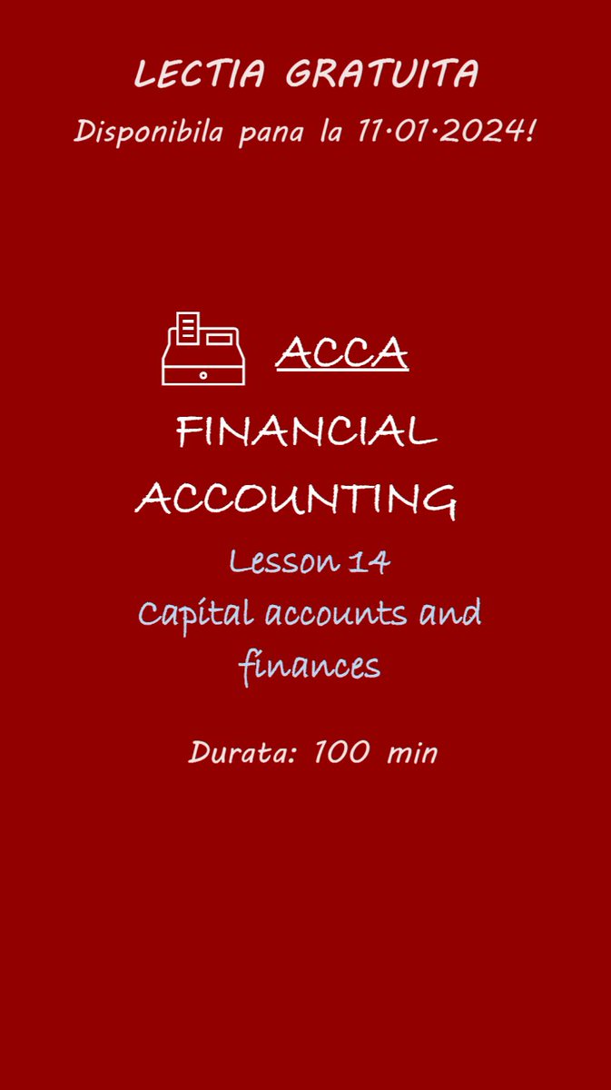IM_cursuri's tweet image. 🎁 Lectia GRATUITA: ACCA - FINANCIAL ACCOUNTING - &quot;Capital accounts and finances&quot;
⏳ Durata lectie: 100 min
Intra pe curs! 👉🏻 imconsulting.ro/lesson/capital…
#acca2023 #ifrs #ias #cursurigratuite #acca #cafr