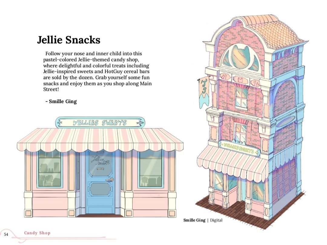 Architecture i did for the @ScarlandArtBook !! I designed the jellie's sweet shop :3 I genuinely never had so much fun working on a zine i'm so proud of the end result! #ScarlandArtbook #goodtime