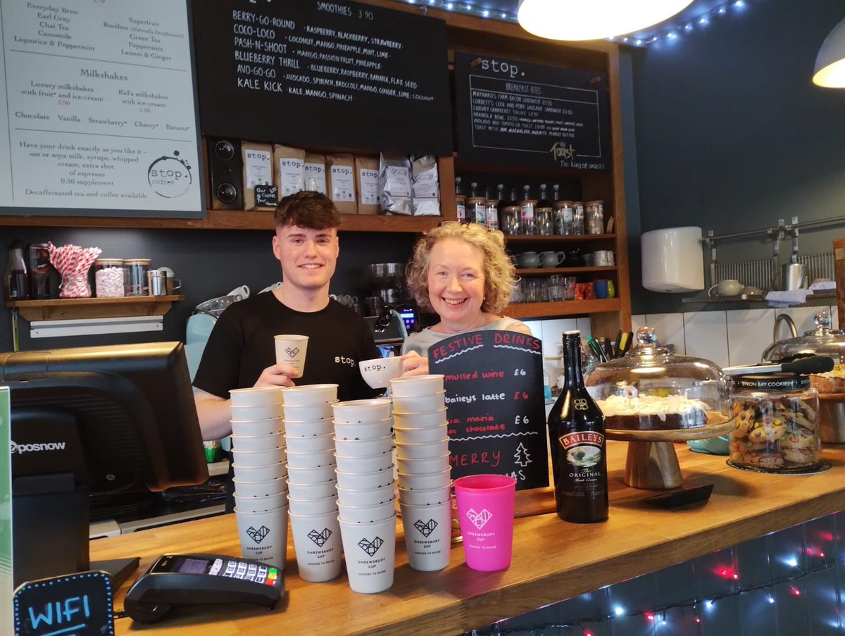 Heading into town? Why not stop @stopcoffeeshop by Greyfriars bridge for a moment of calm, great coffee, cakes & super brunch menu. Nicola & her team have stepped away from #singleuse altogether so if you fancy a #takeaway take your own cup or simply borrow @shrewsburycup 💚🙏✅