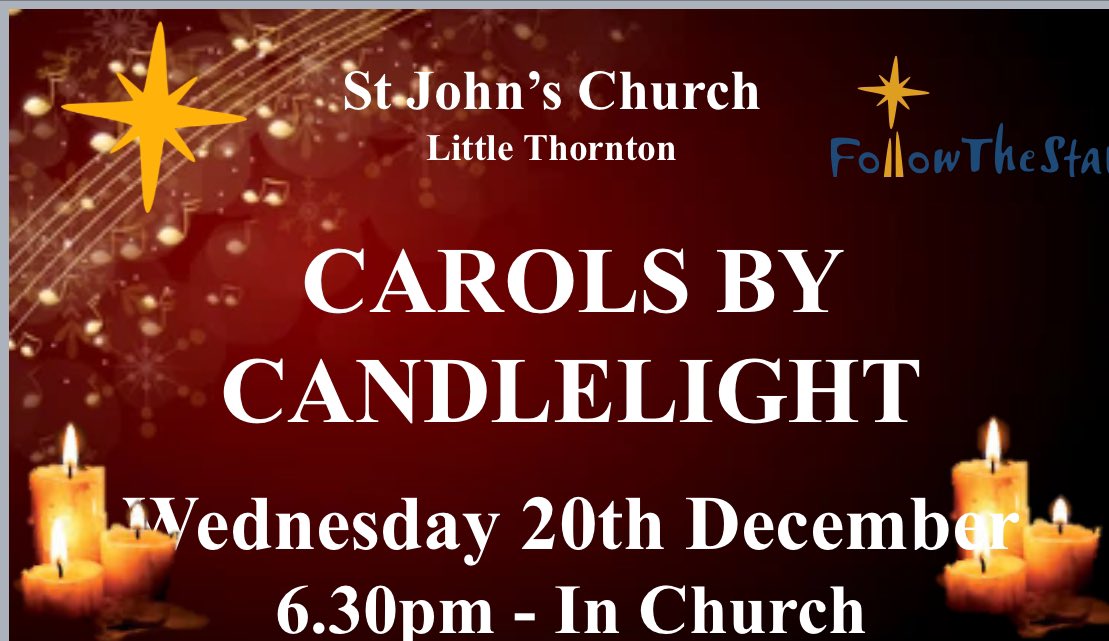 StJohnThornton's tweet photo. Come and get in the Christmas spirit and hear the Christmas message. 
You are invited to join us for our Carols by Candlelight service on Wednesday 20th Dec @ 6:30pm. https://t.co/3pwcbxFUGy