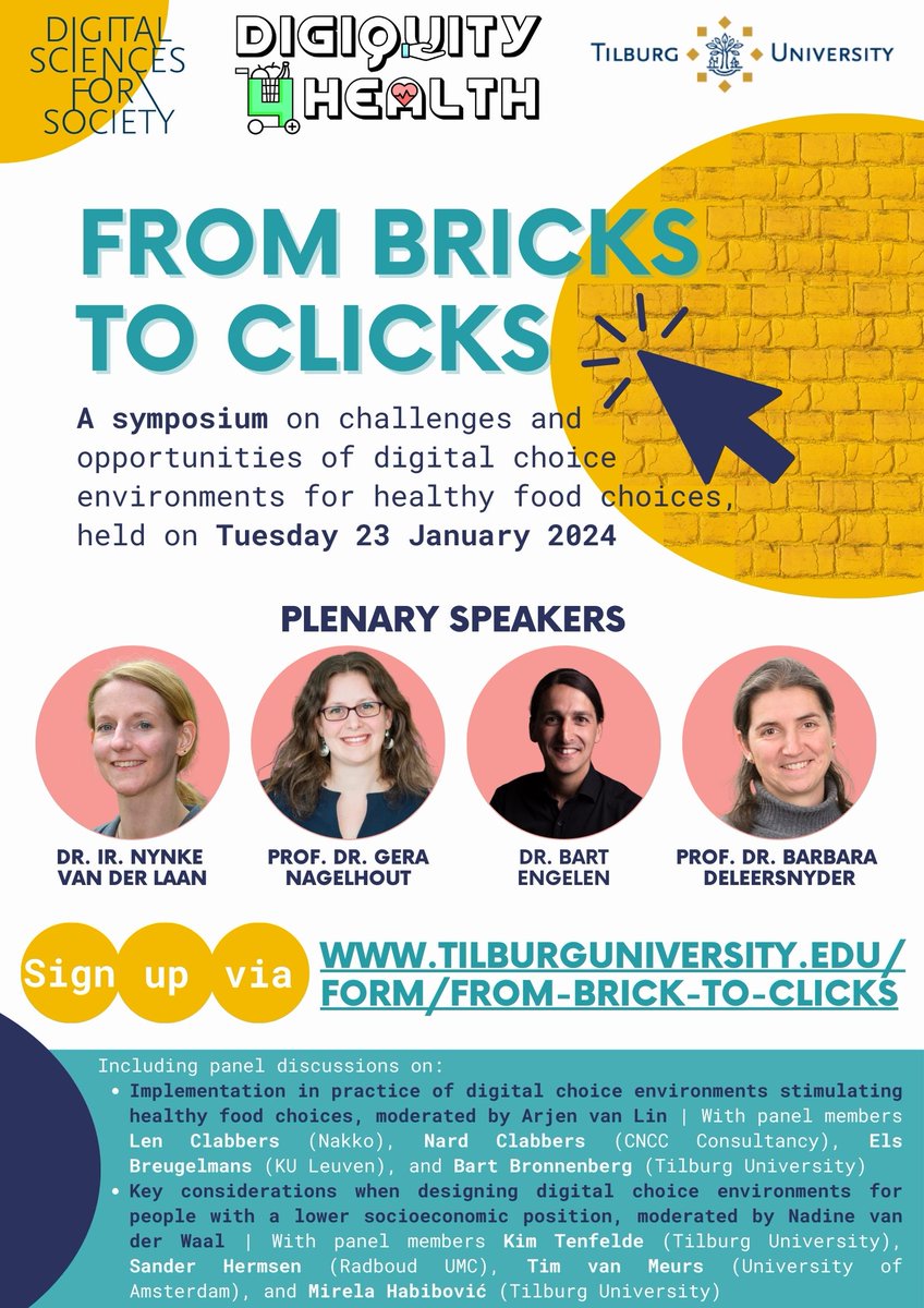 UPDATE Symposium: From bricks to clicks: Challenges and opportunities of digital choice environments for healthy food choices. Final program available! January 23rd, 2024, 12:30-17:30 h #digitalsciences #tilburguniversity tilburguniversity.edu/about/schools/…