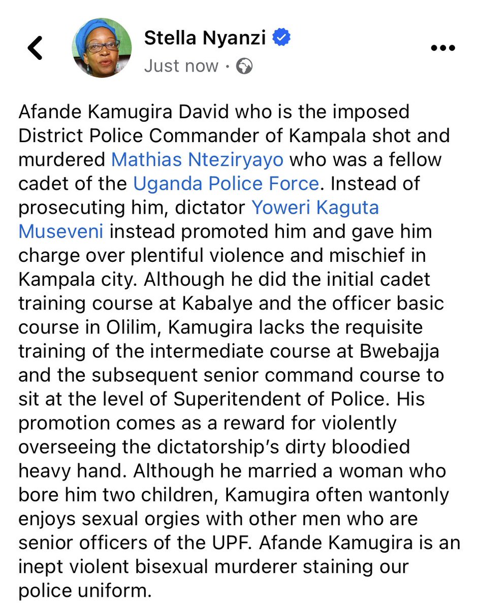 Afande Kamugira David, the imposed DPC of Kampala shot and murdered Mathias Nteziryayo - a fellow cadet of the @PoliceUg . He is an inept violent bisexual murderer staining our police uniform. He lacks the requisite training but dictator @KagutaMuseveni promotes him for violence.