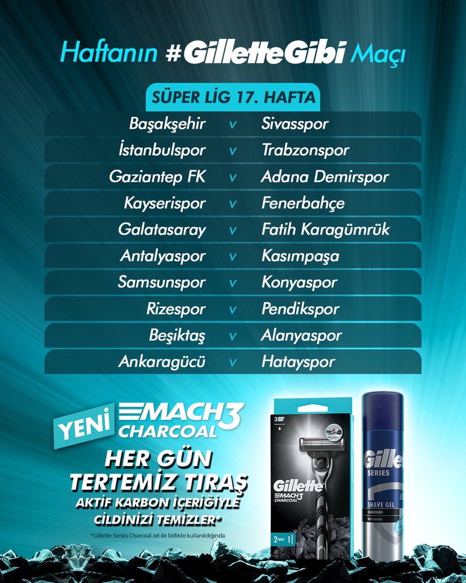 FutbolArena (@futbolarena) on Twitter photo 🔥 Hangi maçta daha çok gol olur? ⚽ Haftanın #GilletteGibi Maçı
✅ Yorum yap ve paylaşımı beğen
✅ <a href="/GilletteTR/">Gillette Türkiye</a> hesabını takip et
🎁 Çekiliş sonucu 5 kişiye Yeni MACH3 CHARCOAL hediye! 🔥 Hangi maçta daha çok gol olur? ⚽ Haftanın #GilletteGibi Maçı
✅ Yorum yap ve paylaşımı beğen
✅ <a href="/GilletteTR/">Gillette Türkiye</a> hesabını takip et
🎁 Çekiliş sonucu 5 kişiye Yeni MACH3 CHARCOAL hediye!