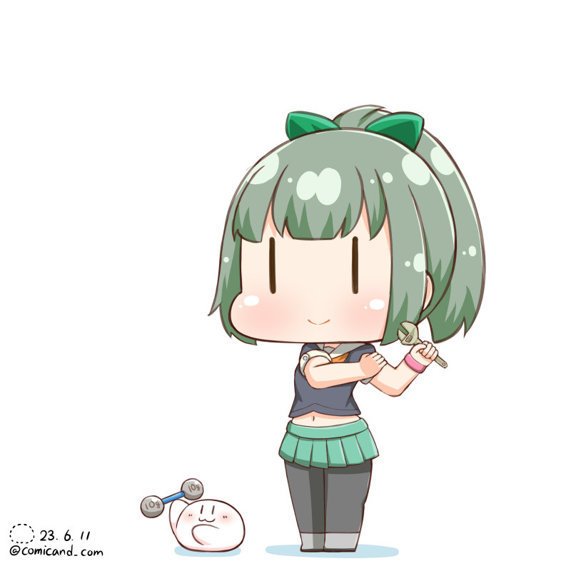 yuubari (kancolle) 1girl skirt green skirt ponytail pantyhose white background twitter username  illustration images