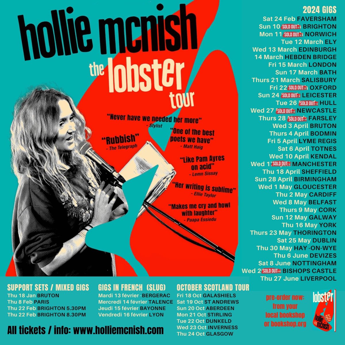 Sending love, hope and a lot of tour dates and tickets for 2024: holliepoetry.com/livedates/ Tickets make lovely gifts. Venues are handpicked cos they're lush. Support poets announced in 2024 x