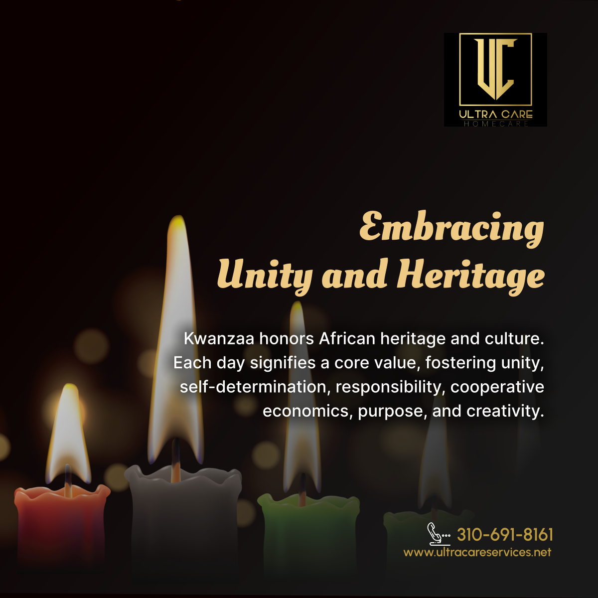 Join the joyous festivities, embrace cultural richness, and cultivate unity during this special holiday season. Wishing you a Happy Kwanzaa filled with warmth, love, and the spirit of togetherness!

#HappyKwanzaa #HomeCare #LosAngelesCA #EmbraceUnity #HolidaySeason