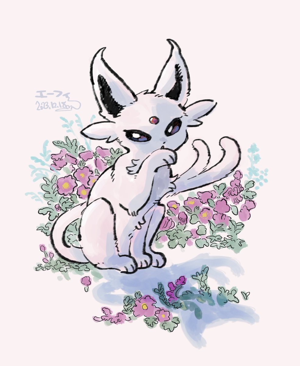 espeon no humans pokemon (creature) solo flower signature full body white background  illustration images