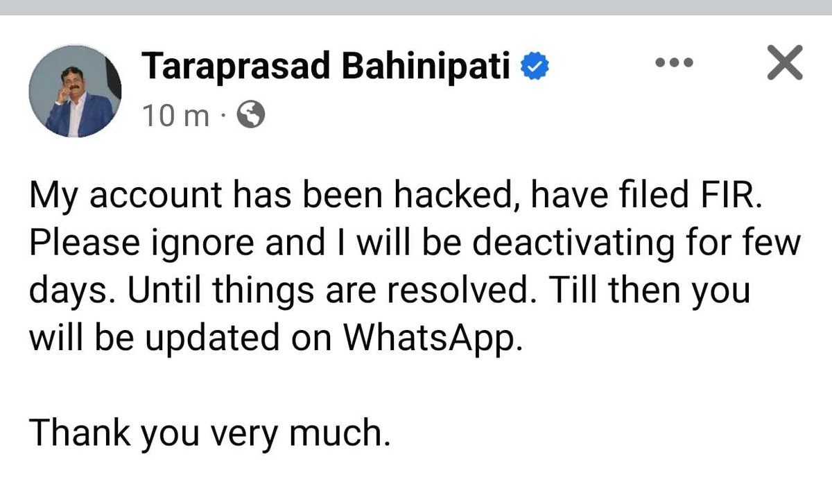 ଜୟପୁର ବିଧାୟକ ତାରା ପ୍ରସାଦ ବାହିନୀପତିଙ୍କ ଫେସବୁକ ଆକାଉଣ୍ଟ ହ୍ୟାକ୍। ଫେସବୁକରେ ସୂଚନା ଦେଲେ ବିଧାୟକ।
#TaraprasadBahinipati #FacebookAccountHacked #Odisha #Sambad