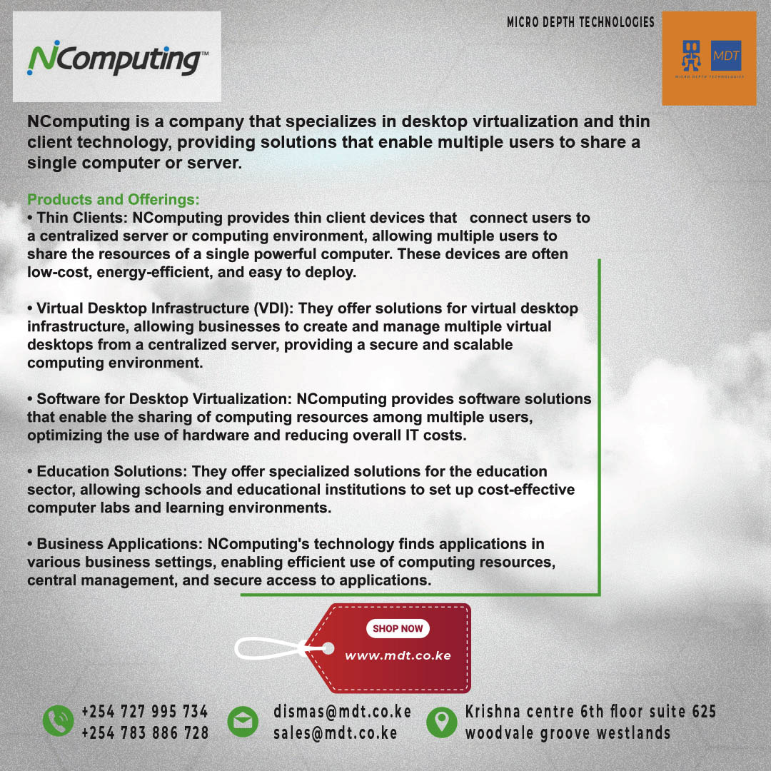 DepthLtd14961's tweet image. "Empower your workforce with @NComputing! 💼💻 Revolutionizing the workplace with innovative solutions that optimize desktop virtualization. From cost-effective hardware to cloud-ready platforms, they redefine productivity. Elevate your business efficiency with #NComputing!