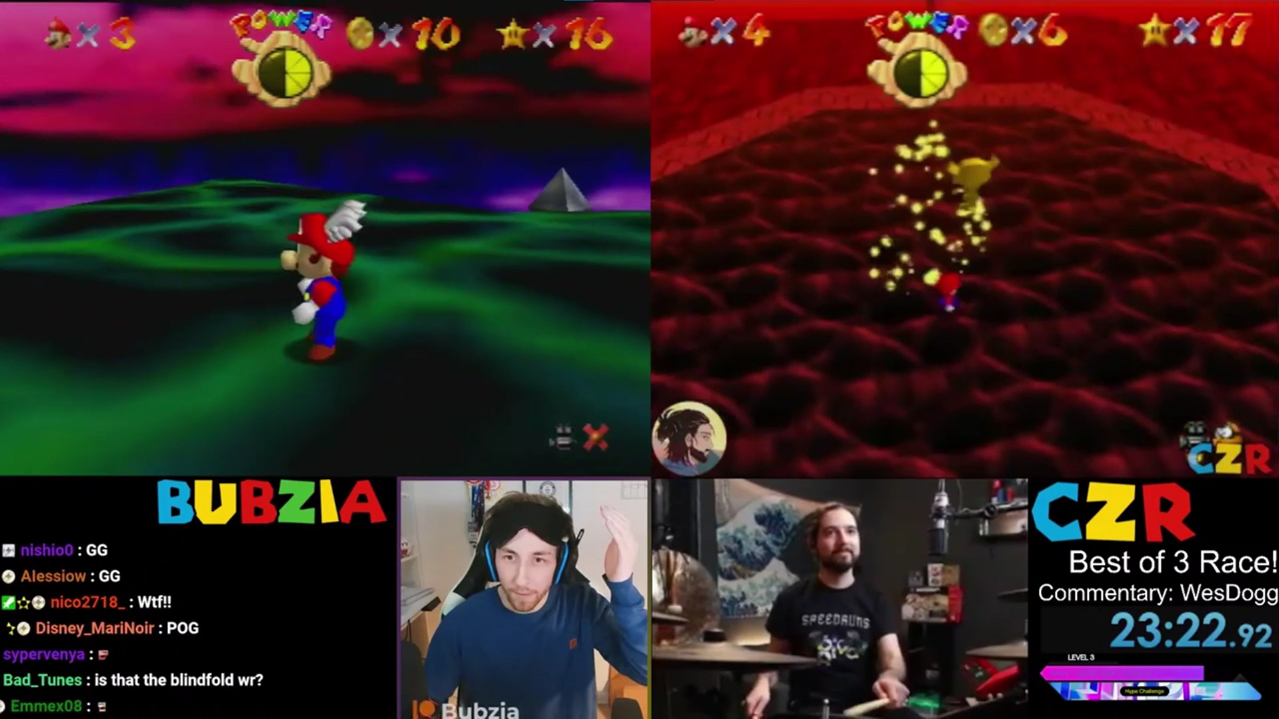 A 120 star speedrun of Super Mario 64 completed while blindfolded