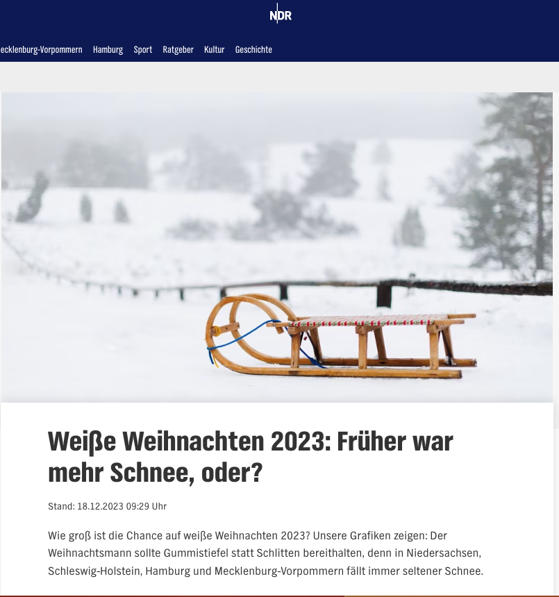 Ihr wollt es doch auch wissen: Wie oft hat es in den letzten Jahrzehnten bei Euch an Weihnachten geschneit? Unser Prakti hat die Antwort (für den Norden) quasi als sein Abschiedsgeschenk dagelassen: ndr.de/nachrichten/nd… ❄️☃️🏂