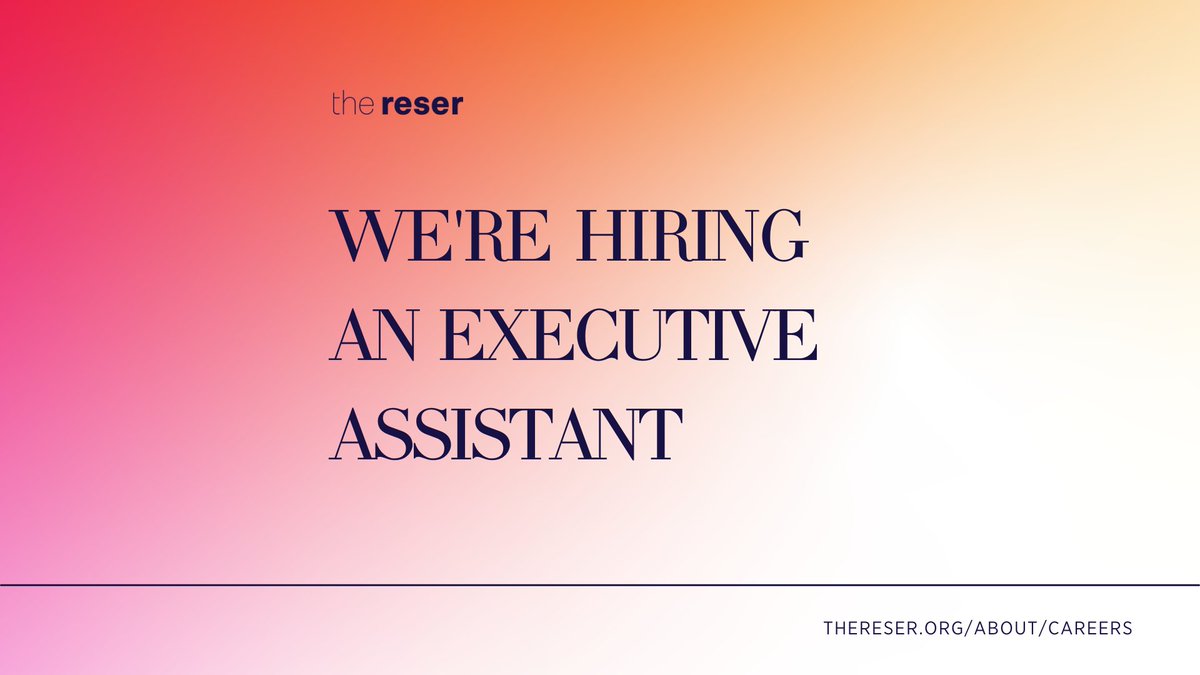 We are #hiring!

The Reser is seeking an Executive Assistant to join our team.

Check the Careers page on our website to read the full job description and get details on how to apply: thereser.org/about/careers/.