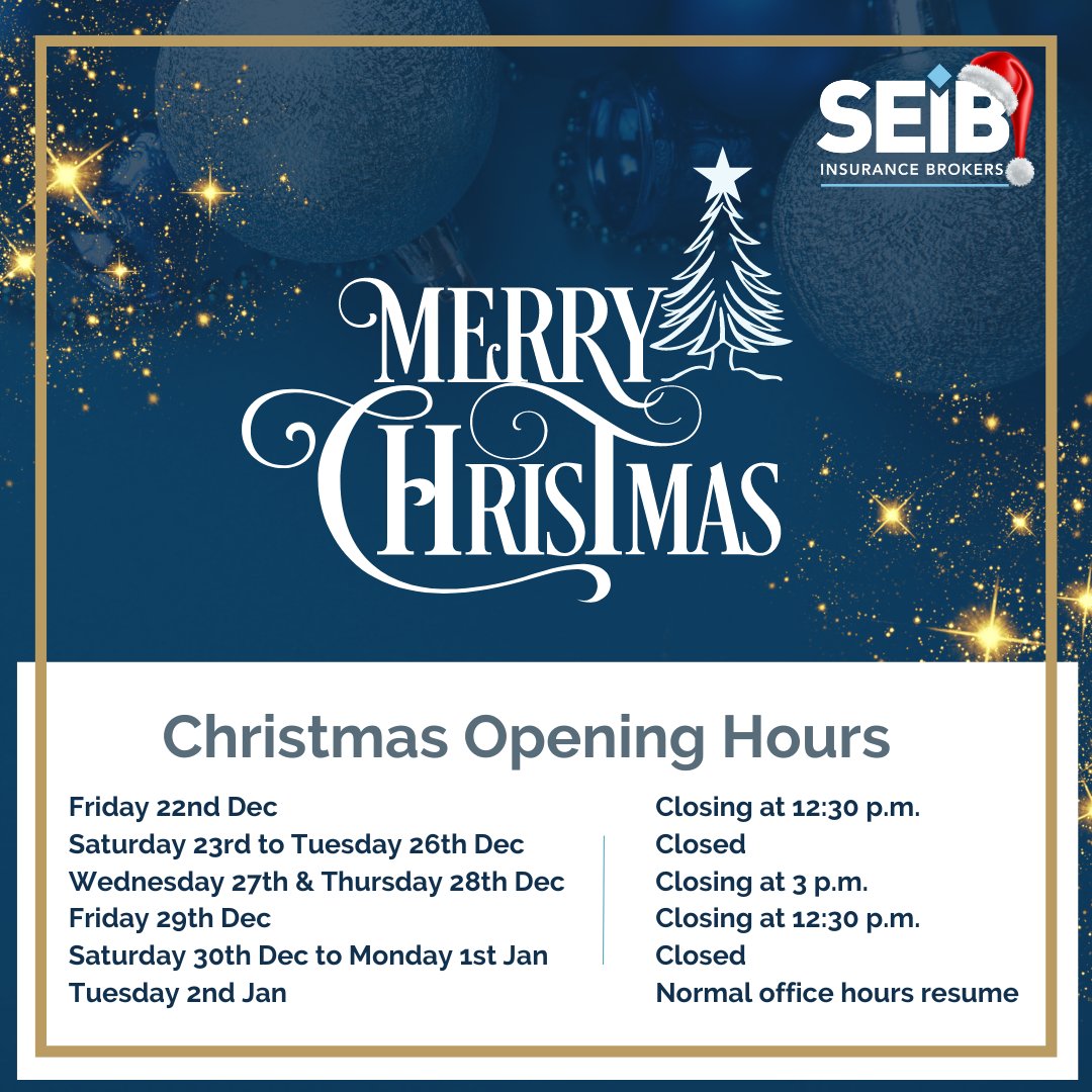 Wishing you a festive Christmas from all of us at SEIB! 🎄 As we wrap up the final week at the office, take a look opening hours below. 📞For more information and useful contacts, please click here - bit.ly/seib-christmas…