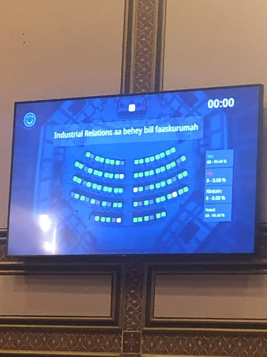 Alhamdulillahi Industrial Revolution bill passed, Congratulations workers of Maldives, Thank you members of Parliament @mvpeoplesmajlis Thank you @faya_i @mtucMV