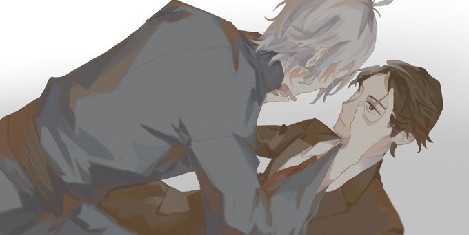 「grey hair hand on another's face」 illustration images(Latest)