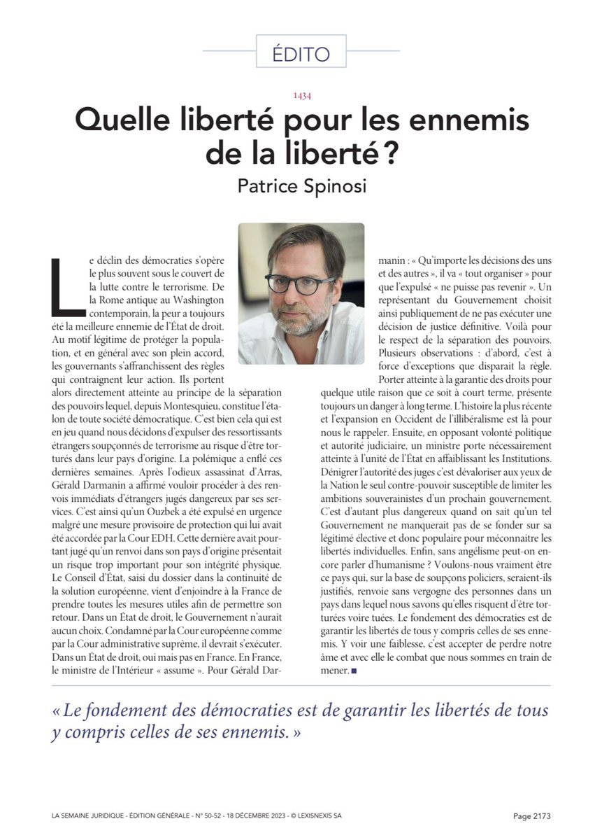 « Quelle liberté pour les ennemis de la liberté ? », édito in @JCP_G sur l’obligation de rapatrier en France un ressortissant ouzbek expulsé du fait de soupçons de radicalisation islamiste.