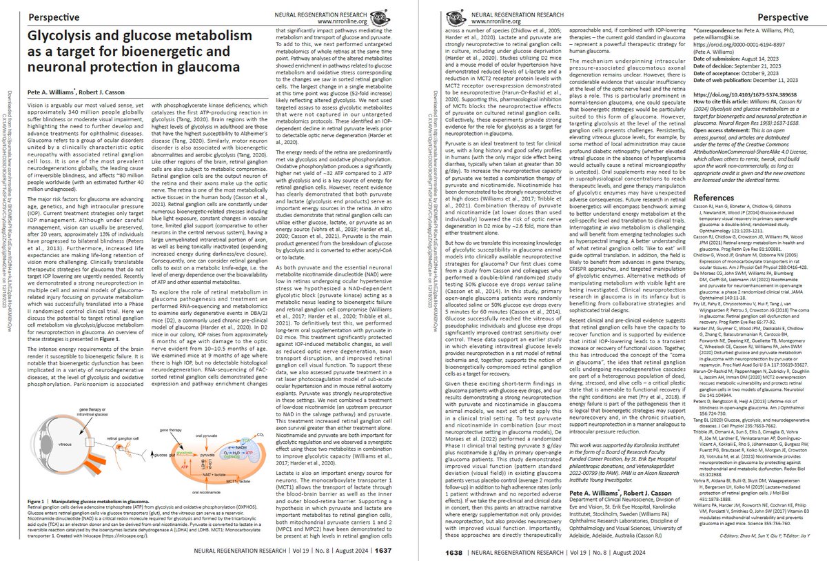 Read our new little piece on glycolysis and glucose metabolism as a target for neuroprotection in glaucoma in @NRRNeural with the excellent Bob Casson of @UniofAdelaide #glaucoma #metabolism #neuroprotection @karolinskainst @StEriksogon @StratNeuro journals.lww.com/nrronline/full…