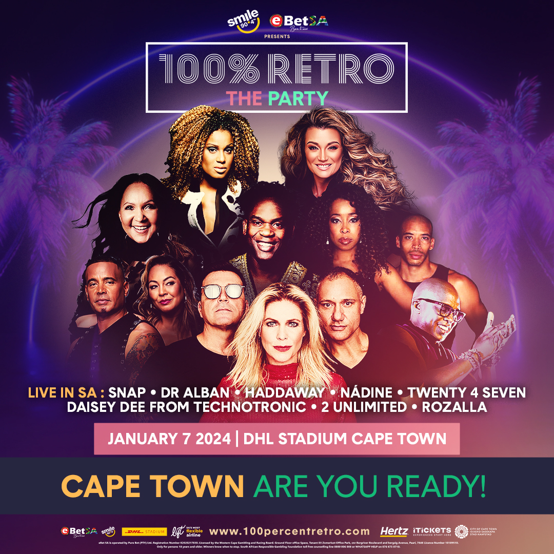 Golden Circle tickets are almost sold out now. We’re super excited to spoil our Cape Town crowd with the best original retro tunes from the late 80s and 90s with @RyanOConnorZA as the MC. 7 January, DHL Stadium Cape Town – ticket sales at itickets.co.za/events/475530.
