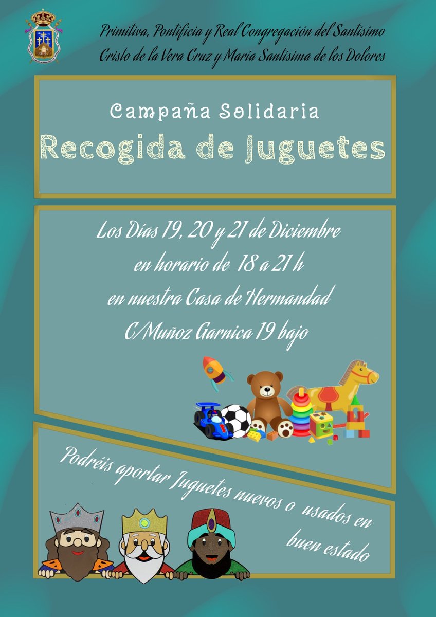 Recogida de Juguetes

En los días 19, 20 y 21 de Diciembre tendrá lugar una Recogida de Juguetes en nuestra casa de hermandad, en horario de 18 a 21h.

Podréis aportar Juguetes nuevos y/o usados en buen estado.

#veracruzjaen #vocaliadecaridad #jaen