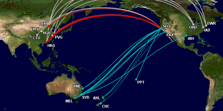 'United Shifts from China to the South Pacific' is today's Featured Map on gcmap.com. (Permalink: gcmap.com/featured/20231…) @united #China #Australia #NewZealand