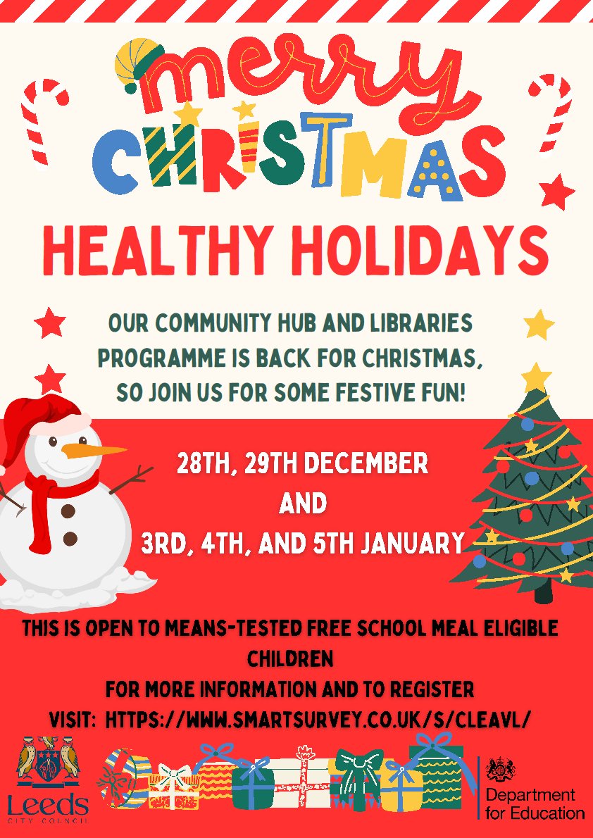 🎄Healthy Holidays Returns this Christmas!🎄 Our programme is available again this year at our Community Hubs & Libraries 📅28th & 29th December 📅3rd, 4th & 5th January Please follow the link for information and to register: shorturl.at/qFQS0 🎁Festive fun awaits! 🎁