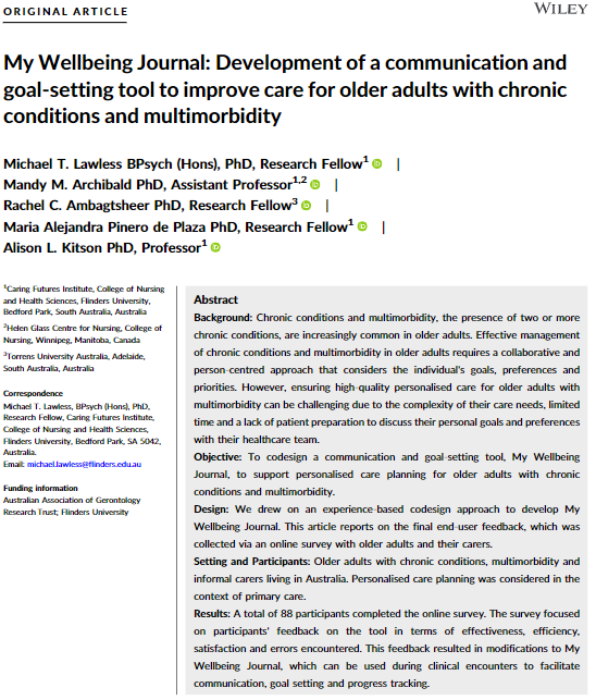 Our latest paper introduces a tool reshaping care for older adults with chronic conditions and multimorbidity. Co-created by experts and informed by end-user feedback, it's set to personalise care planning. <a href="/mt_lawless/">Dr Michael Lawless</a>, <a href="/alisonlkitson/">Professor Alison Kitson</a>, Read more: dx.doi.org/10.1111/hex.13…