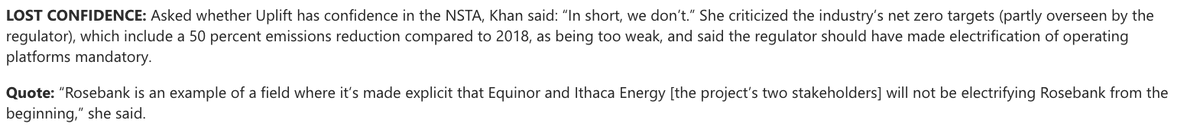 Uplift executive director <a href="/tessakhan/">Tessa Khan</a> tells <a href="/POLITICOEurope/">POLITICOEurope</a> that Rosebank puts the UK's net zero targets in jeopardy and that she has no confidence in the NSTA.

The group has launched its legal action against Rosebank today - the untapped largest oil and gas in the North Sea.