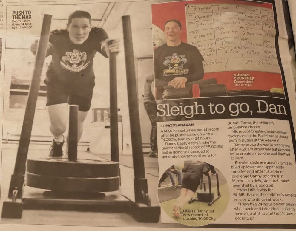Great write up in the @IrishMirror today about Danny Casey’s 24hr #GWR breaking prowler push for @BUMBLEance_IRL at the weekend 💪💪👌👏