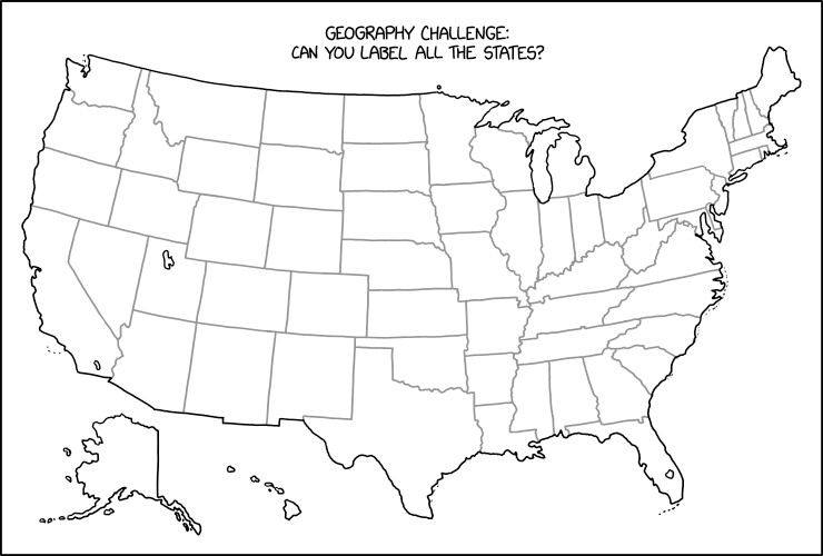 #geography #worstmaps #maps 
#geographychallenge

#xkcd xkcd.com/2868/
Took me a minute - :)
#USstates #howmany?