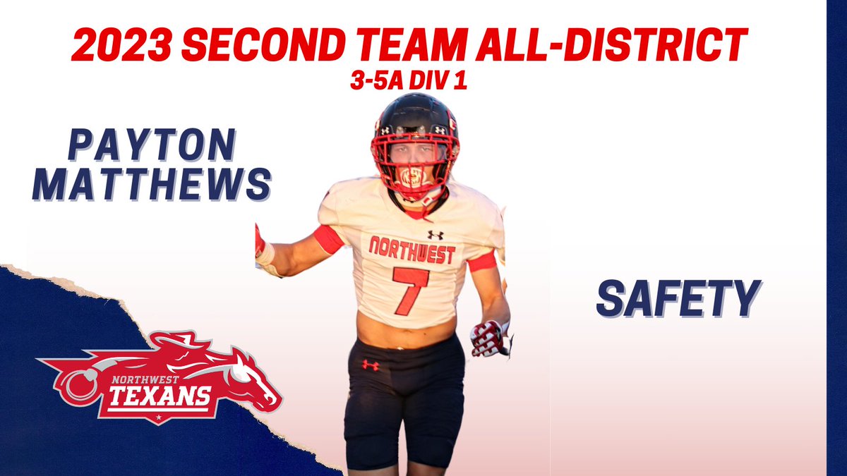 Bill Poe (@coach_bpoe) on Twitter photo Congrats to <a href="/payrm29/">Payton Matthews</a> for making 2nd Team District 3-5A Div 1 Safety!!
<a href="/NWTexanFootball/">NW Texans Football</a>
<a href="/NHSRecruits/">Northwest High School Football Recruiting</a> Congrats to <a href="/payrm29/">Payton Matthews</a> for making 2nd Team District 3-5A Div 1 Safety!!
<a href="/NWTexanFootball/">NW Texans Football</a>
<a href="/NHSRecruits/">Northwest High School Football Recruiting</a>