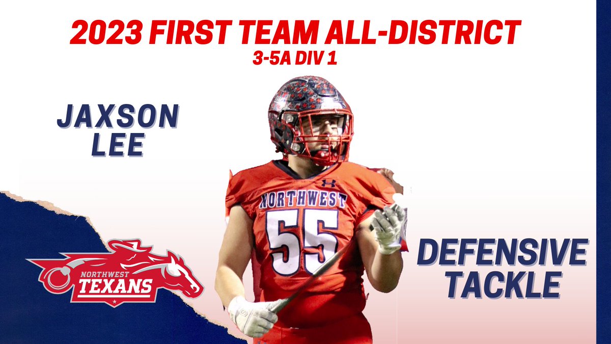 Bill Poe (@coach_bpoe) on Twitter photo Congrats to Jaxson Lee for making 1st Team District 3-5A Div 1 Defensive Tackle!!
<a href="/NWTexanFootball/">NW Texans Football</a>
<a href="/NHSRecruits/">Northwest High School Football Recruiting</a> Congrats to Jaxson Lee for making 1st Team District 3-5A Div 1 Defensive Tackle!!
<a href="/NWTexanFootball/">NW Texans Football</a>
<a href="/NHSRecruits/">Northwest High School Football Recruiting</a>