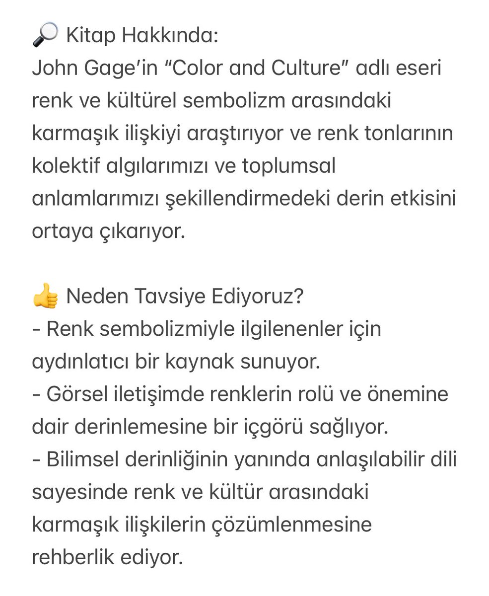 alanyaunivcomd's tweet image. 📚 Kitap Önerisi
John Gage tarafından kaleme alınan “Color and Culture: Practice and Meaning from Antiquity to Abstraction”

📚 Book Recommendation
“Color and Culture: Practice and Meaning from Antiquity to Abstraction” by John Gage

#ColorAndCulture #ColorAndDesign #Inspiration