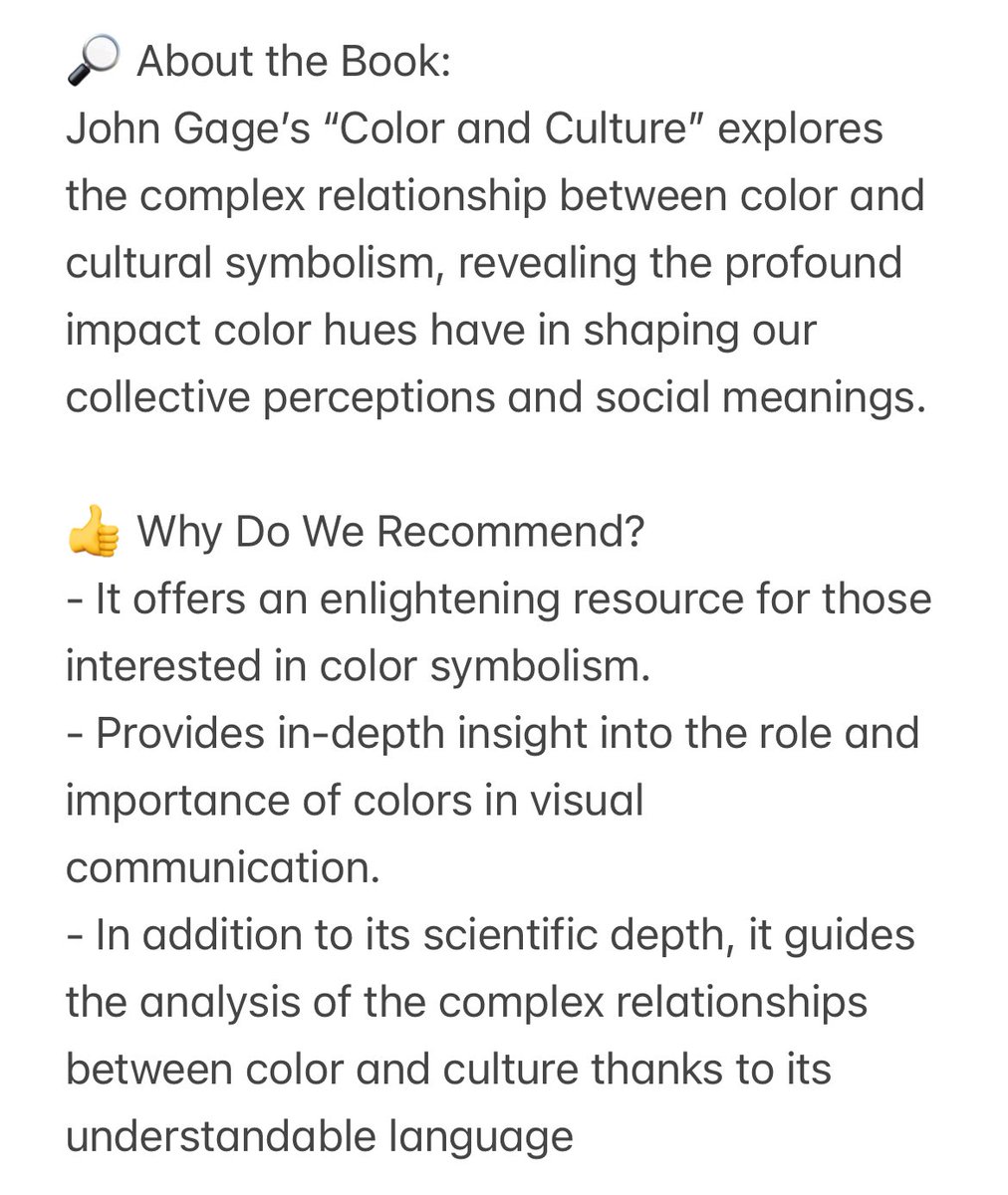alanyaunivcomd's tweet image. 📚 Kitap Önerisi
John Gage tarafından kaleme alınan “Color and Culture: Practice and Meaning from Antiquity to Abstraction”

📚 Book Recommendation
“Color and Culture: Practice and Meaning from Antiquity to Abstraction” by John Gage

#ColorAndCulture #ColorAndDesign #Inspiration