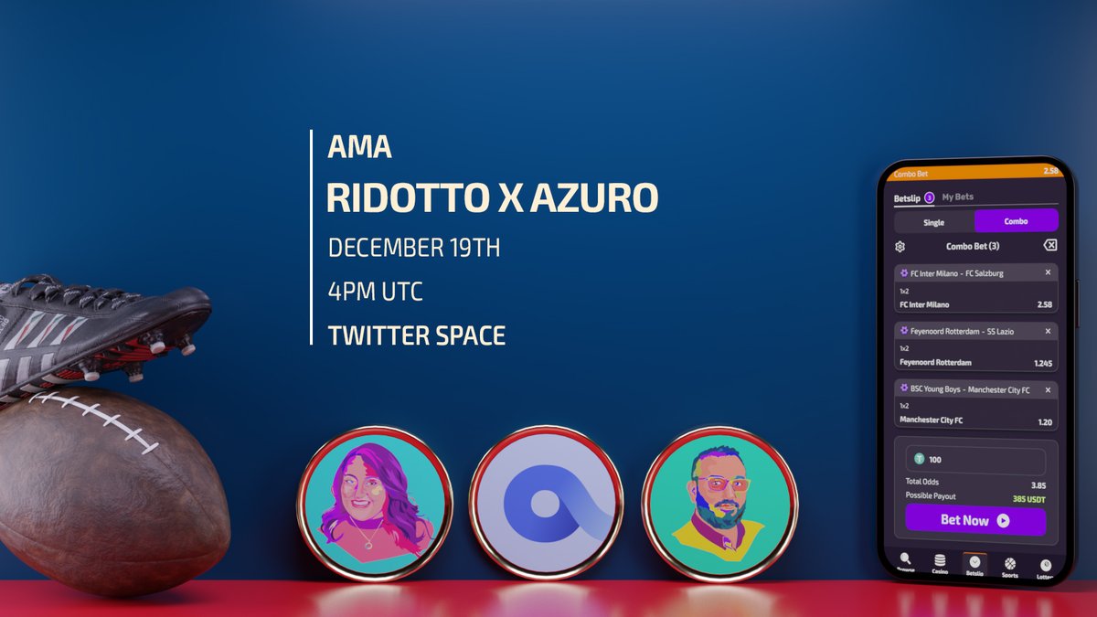 🚨AMA Tomorrow 🚨 @ridotto_io and @azuroprotocol December 19th 4PM UTC on Twitter spaces.